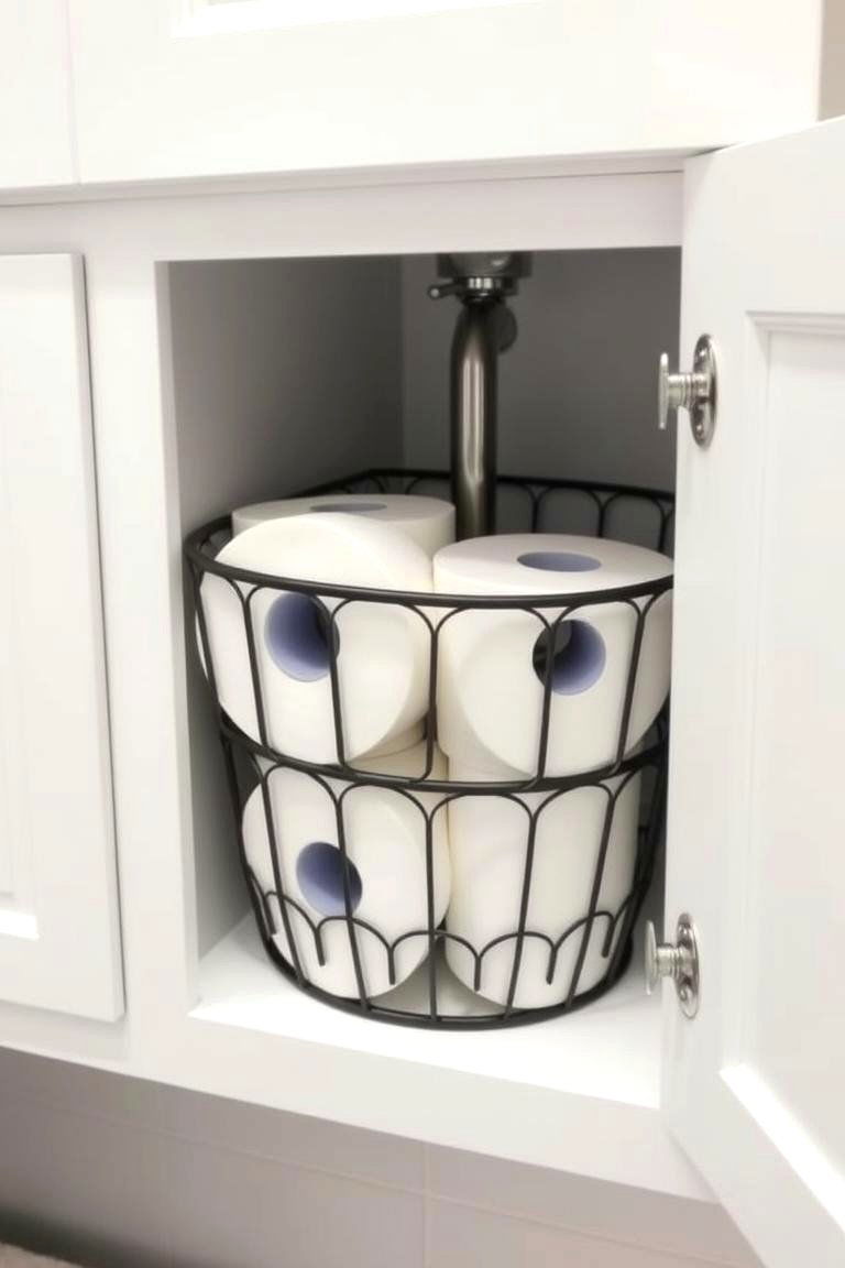 Store Extra Toilet Paper in a Basket - 24 Bathroom Cabinet Organization Ideas