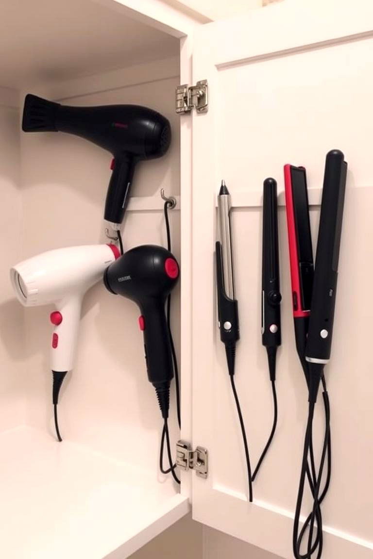 Store Hair Tools on Hooks or Holders - 24 Bathroom Cabinet Organization Ideas