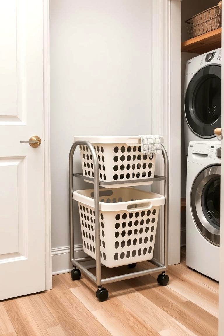 Store Laundry Baskets on Rolling Carts - 24 Laundry Room Storage Ideas