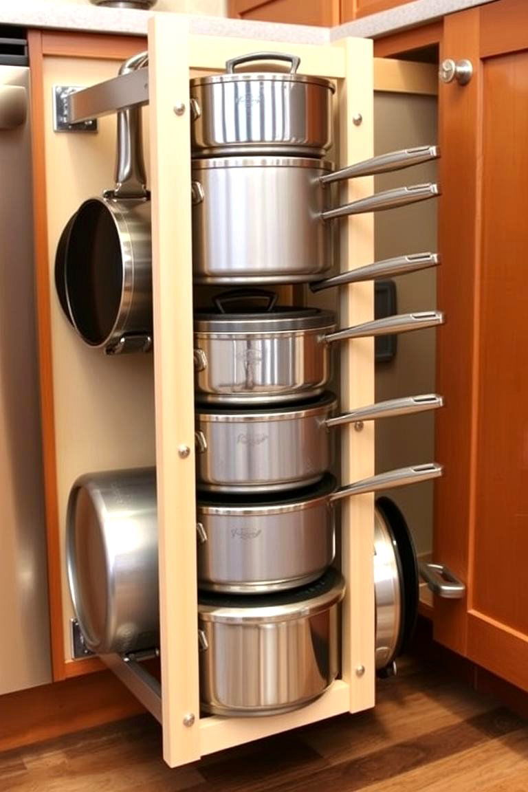 Store Pots and Pans Vertically - 24 Kitchen Cabinet Organization Ideas