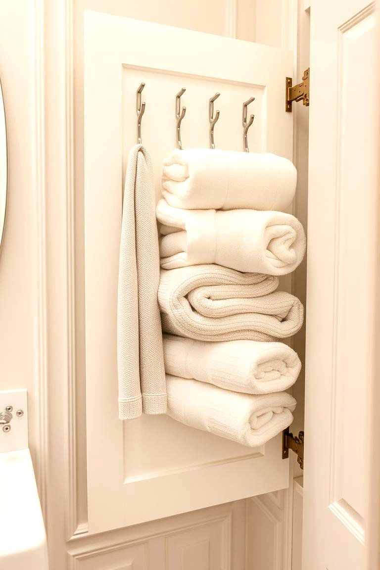 Store Towels on Adjustable Hooks - 24 Bathroom Cabinet Organization Ideas
