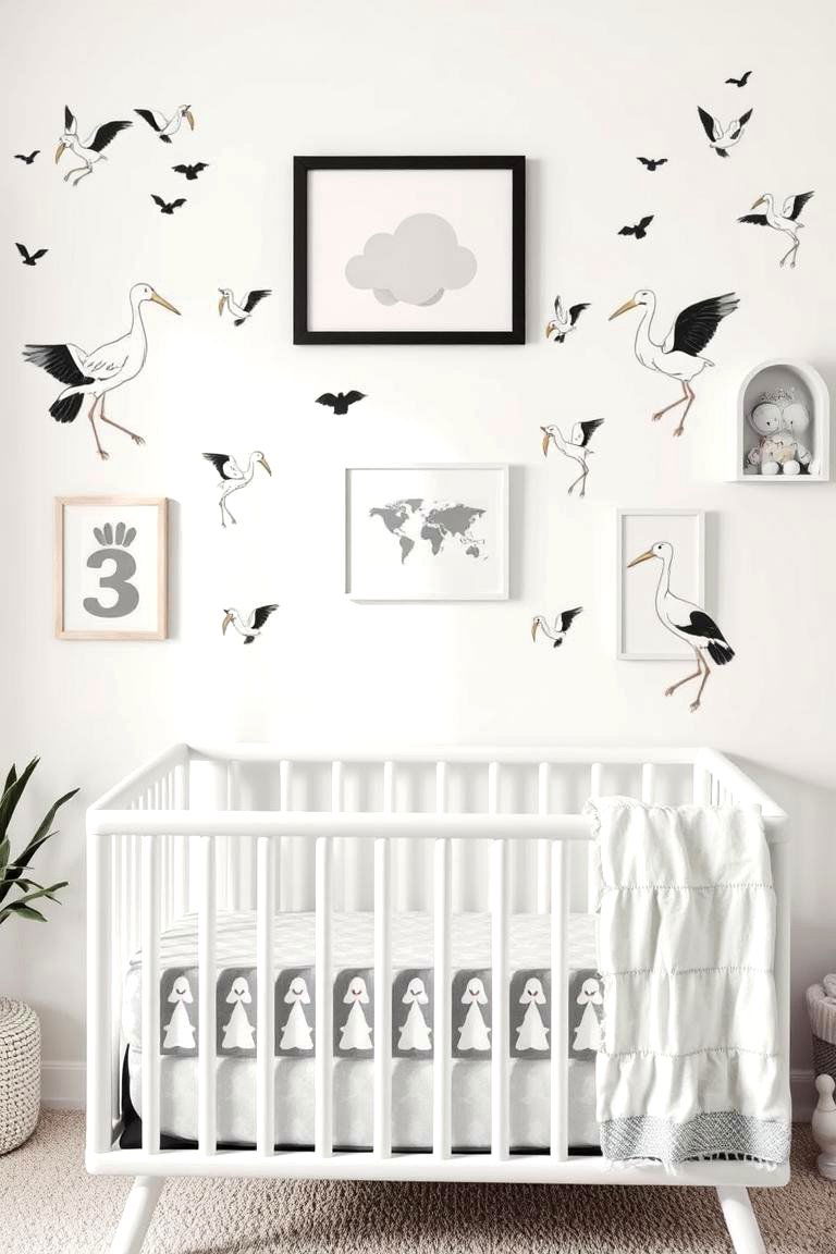 Stork Themed Wall Decor - 24 Black and White Nursery Ideas