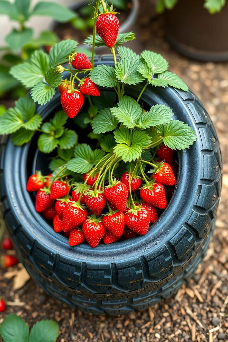 Strawberry Planter Using Upcycled Tires - 24 Strawberry Planter Ideas