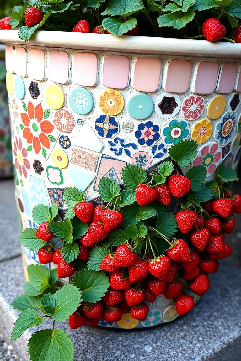 Strawberry Planter with Artistic Mosaic Design - 24 Strawberry Planter Ideas