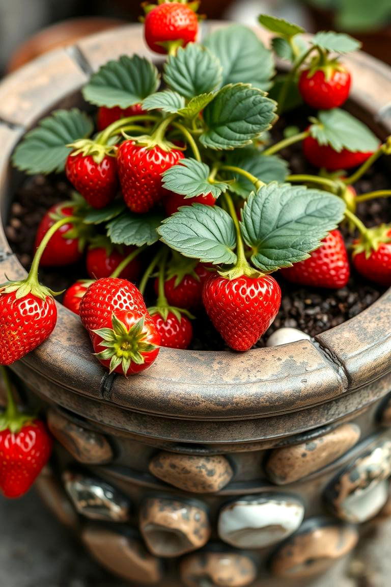 Strawberry Planter with Decorative Stones - 24 Strawberry Planter Ideas
