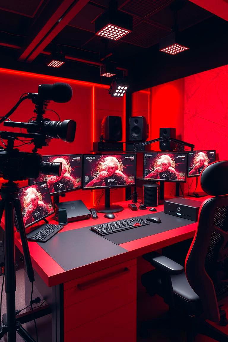 Streamer Ready Broadcast Gaming Station - 24 Red and Black Gaming Setup Ideas