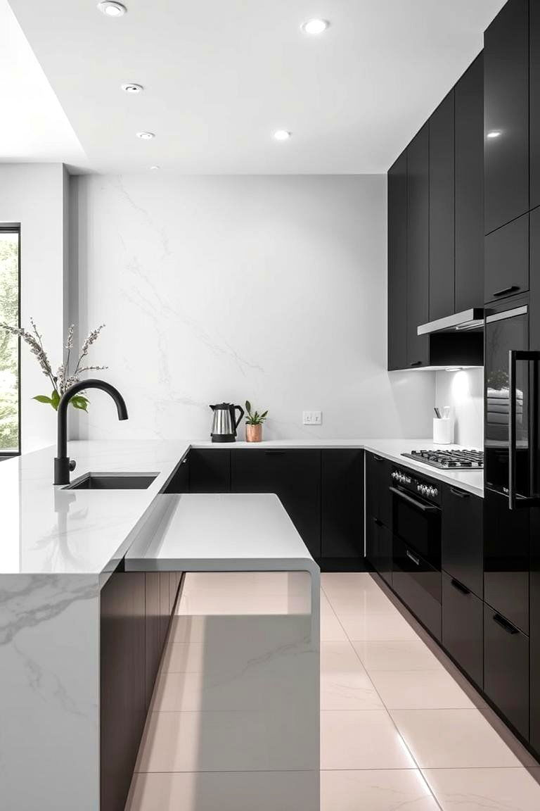 Streamlined Countertop Designs - 24 Small Kitchen with Black Appliances Ideas