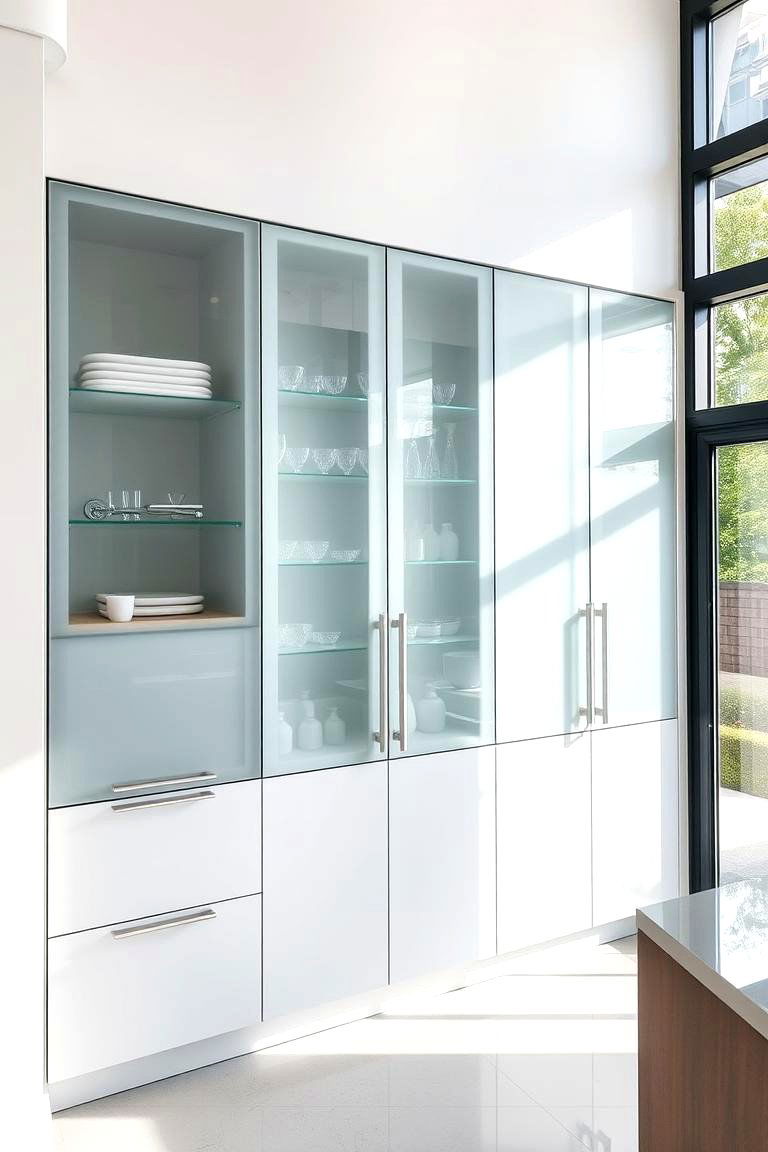 Streamlined Elegance with Glass Panels - 24 Modern Style Glass Kitchen Cabinets