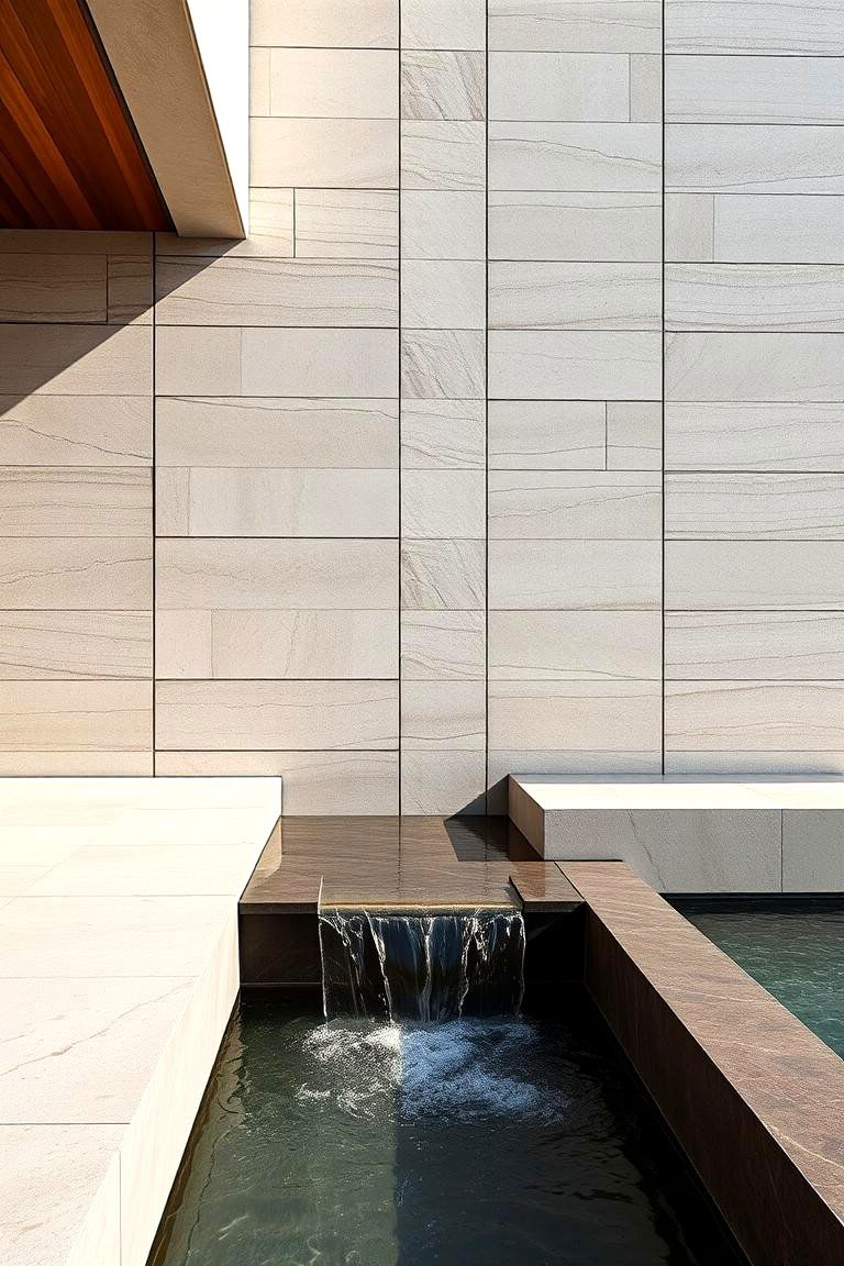 Streamlined Modern Installation - 24 Pondless Waterfall Ideas