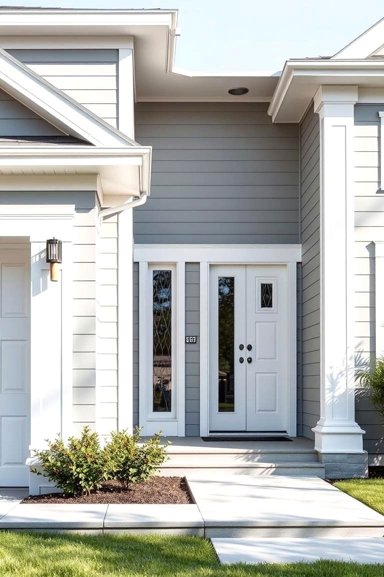 Streamlined Silhouette Sophistication - 24 Light Grey House With White Trim Design Ideas