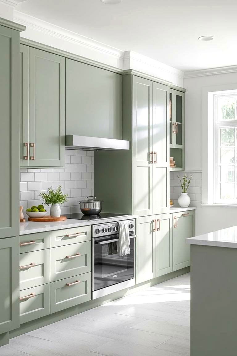 Stress Free Maintenance - 24 Rustic Sage Green Kitchen Cabinets