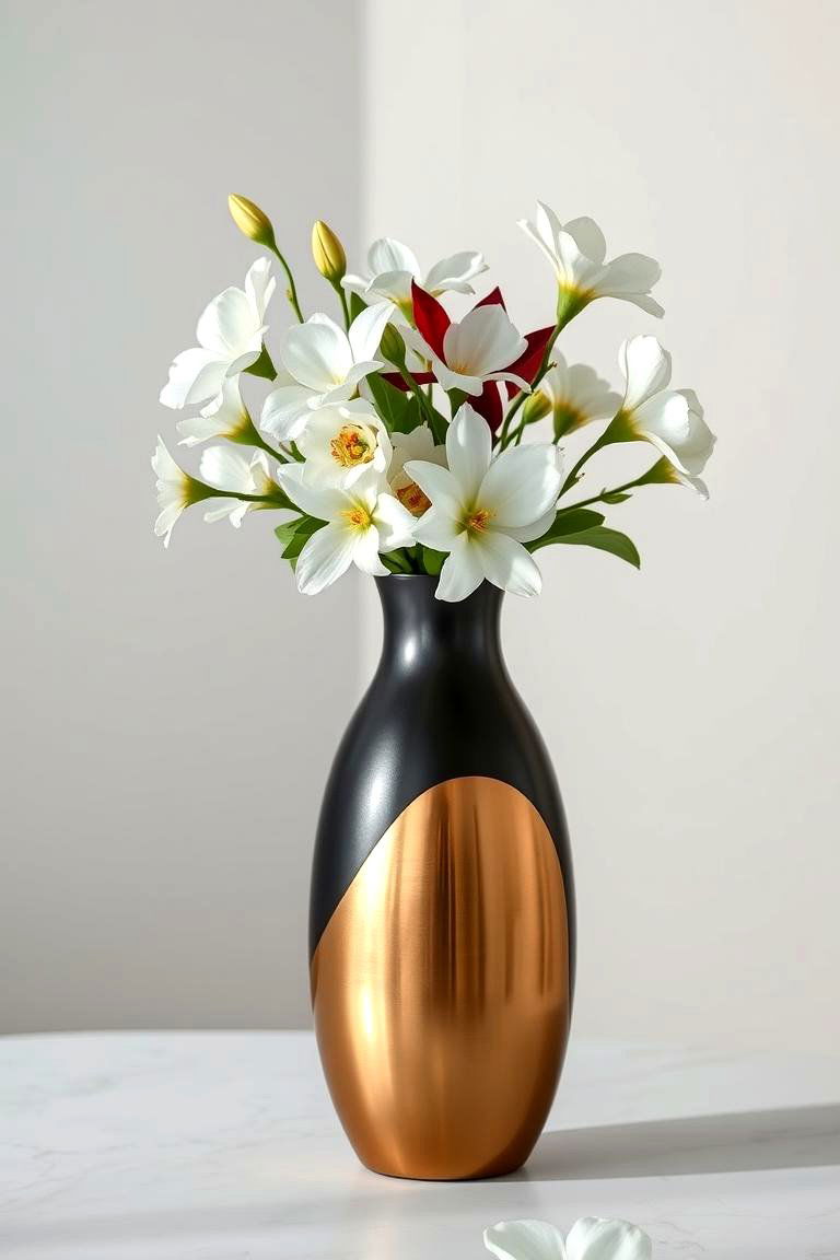Striking Black and Gold Metallic Vase - 24 Black and Gold Centerpiece Ideas