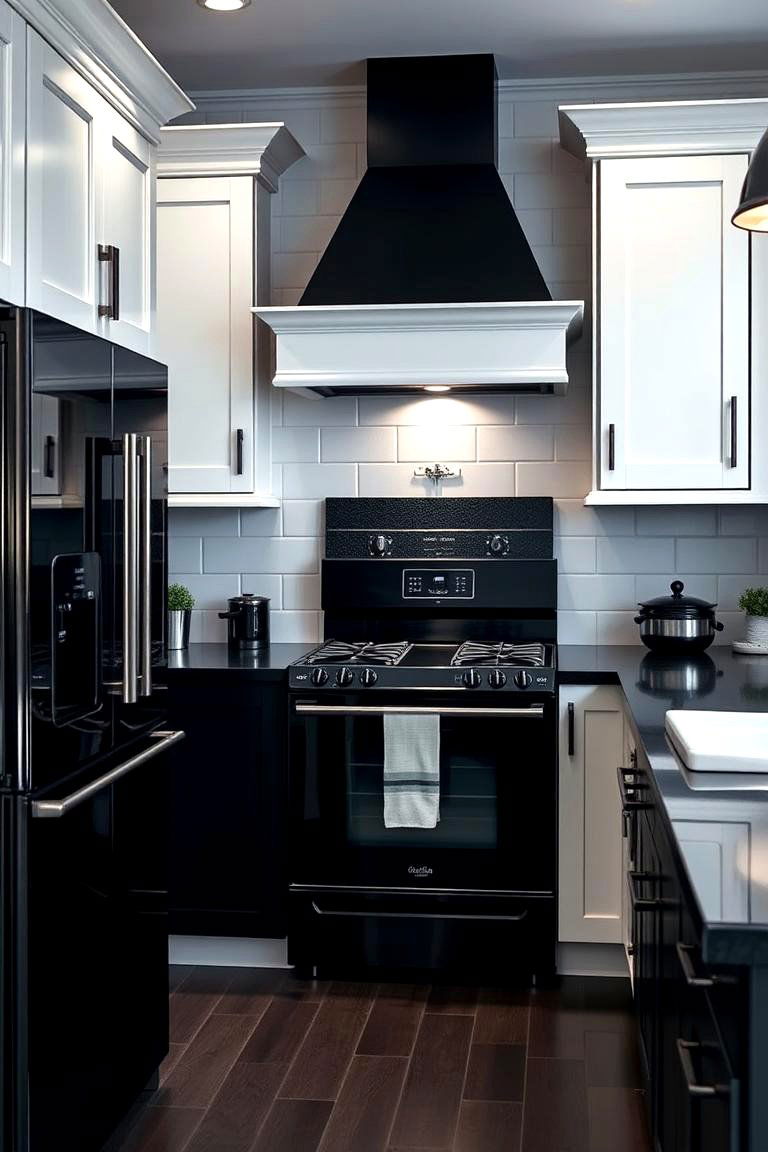 Striking Black and White Contrast for a Classic Look - 24 Kitchen With Colored Appliances Ideas
