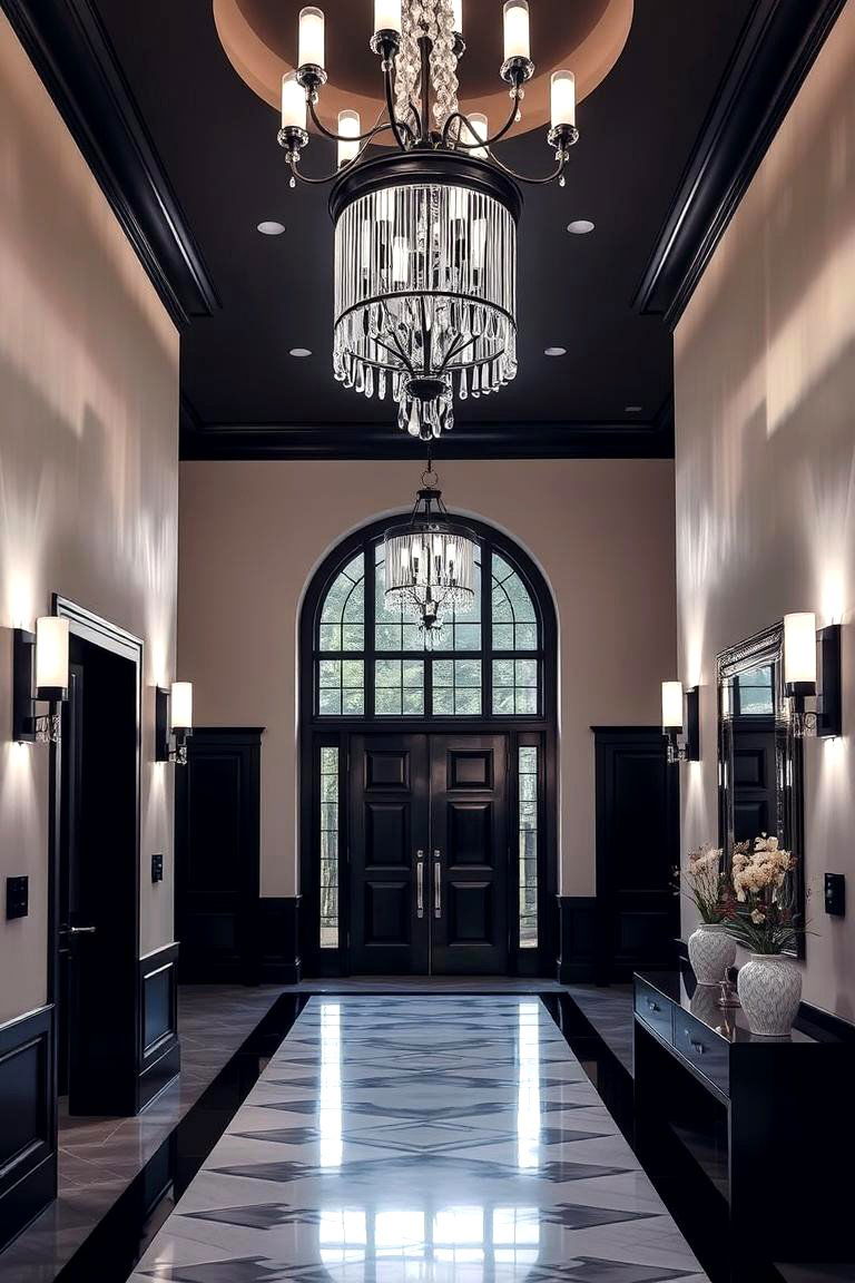 Striking Black and White Lighting - 24 Black and White Entryway Design Ideas
