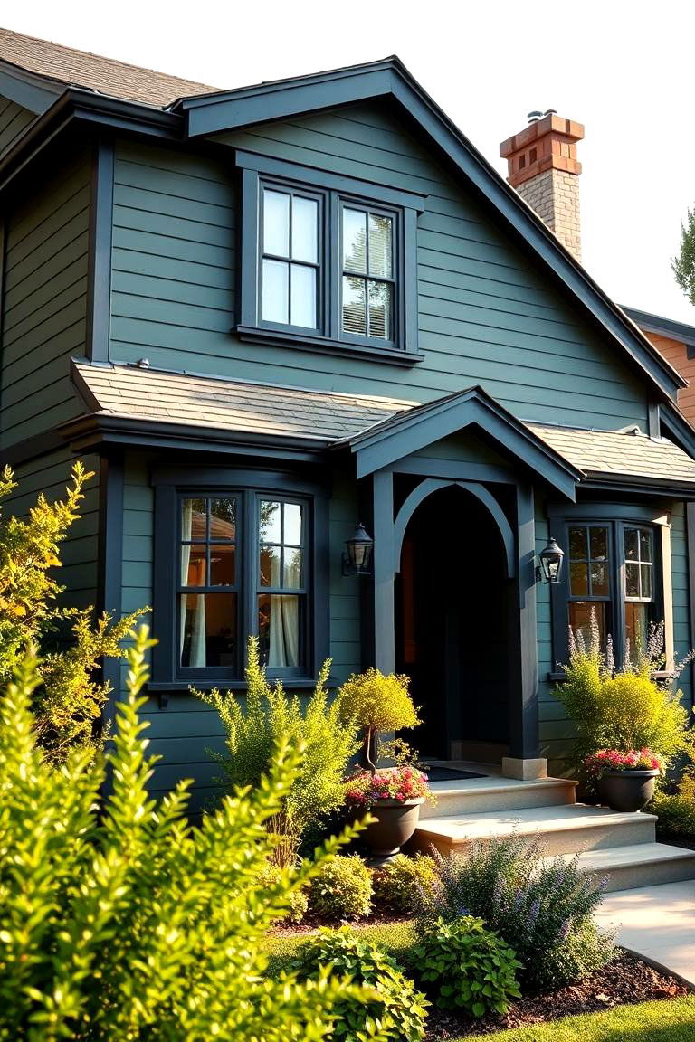 Striking Contrast and Depth - 24 Dark Olive Green House With Black Trim