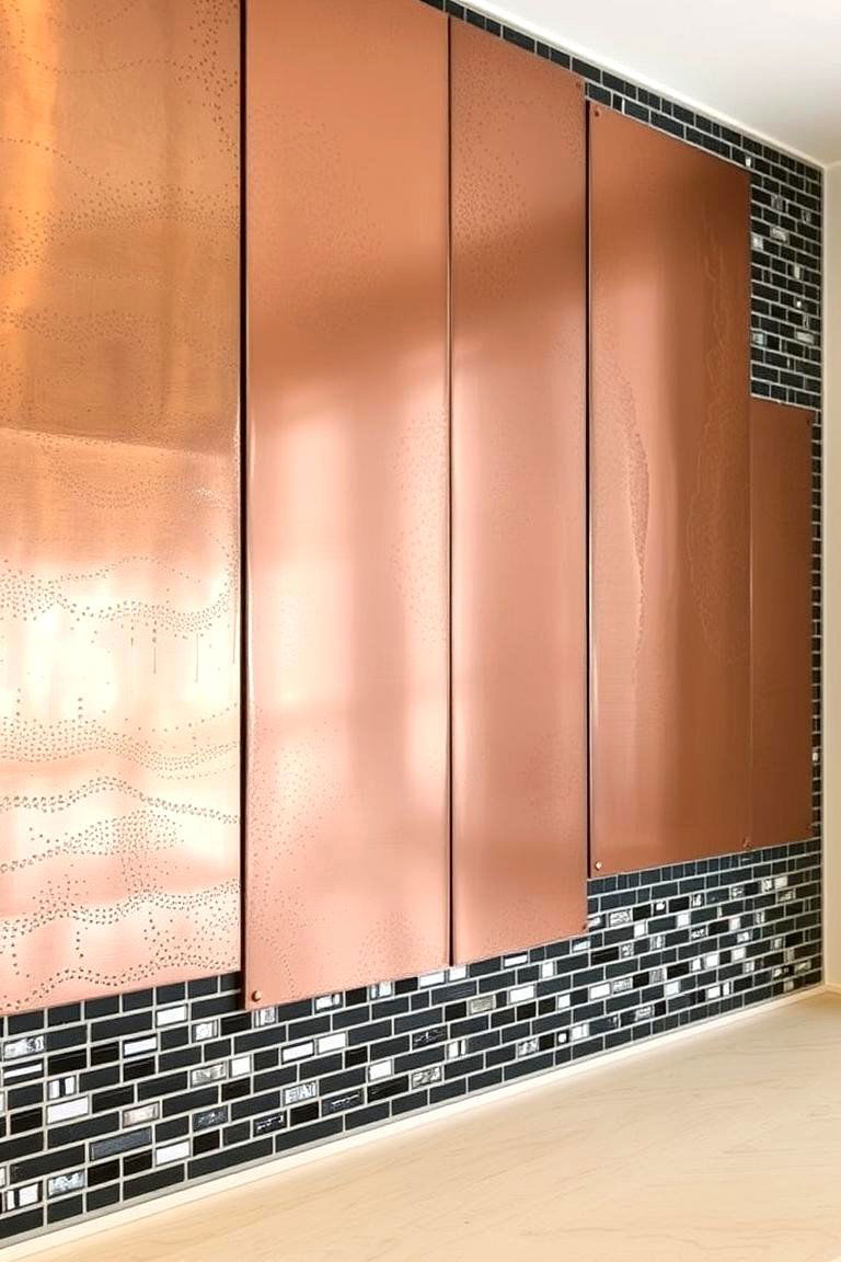 Striking Copper Backsplash with Black Mosaic Tiles - 24 black and copper kitchen ideas