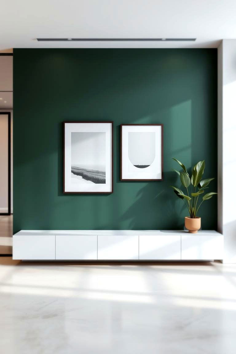 Striking Dark Green Wall Accent - 24 Dark Green Office Ideas and Inspiration