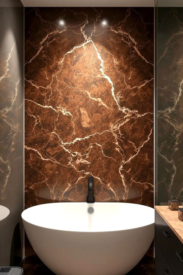 Striking Granite Accent Wall - 24 Brown Granite Bathroom Ideas