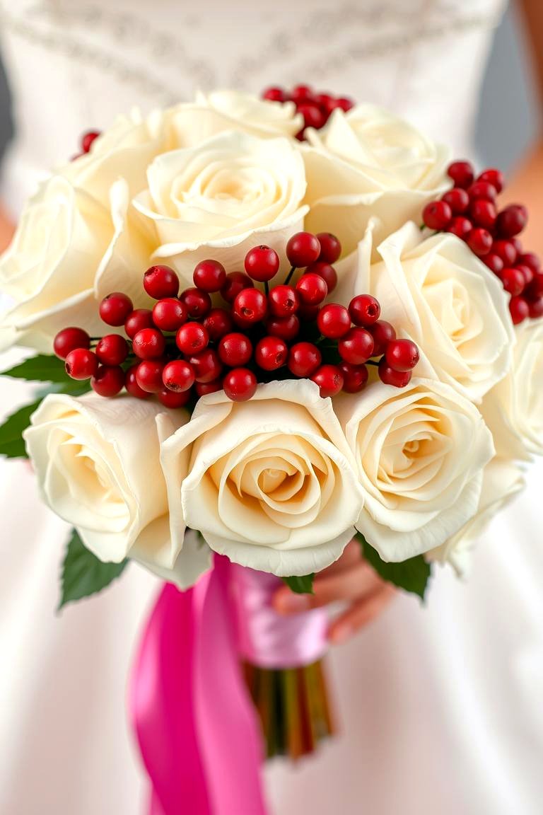 Striking Red Accents in Bouquets and Boutonnieres - 24 Red Wedding Theme Ideas