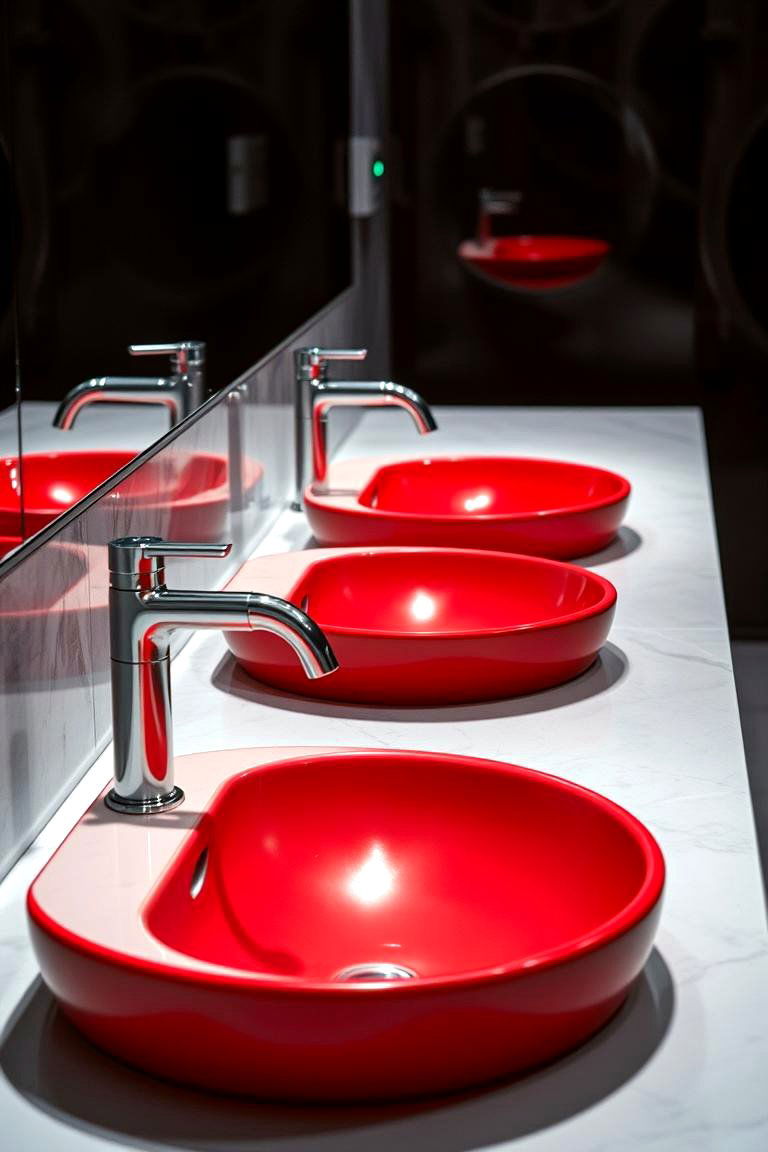 Striking Red Sinks and Faucets - 24 Red Bathroom Ideas