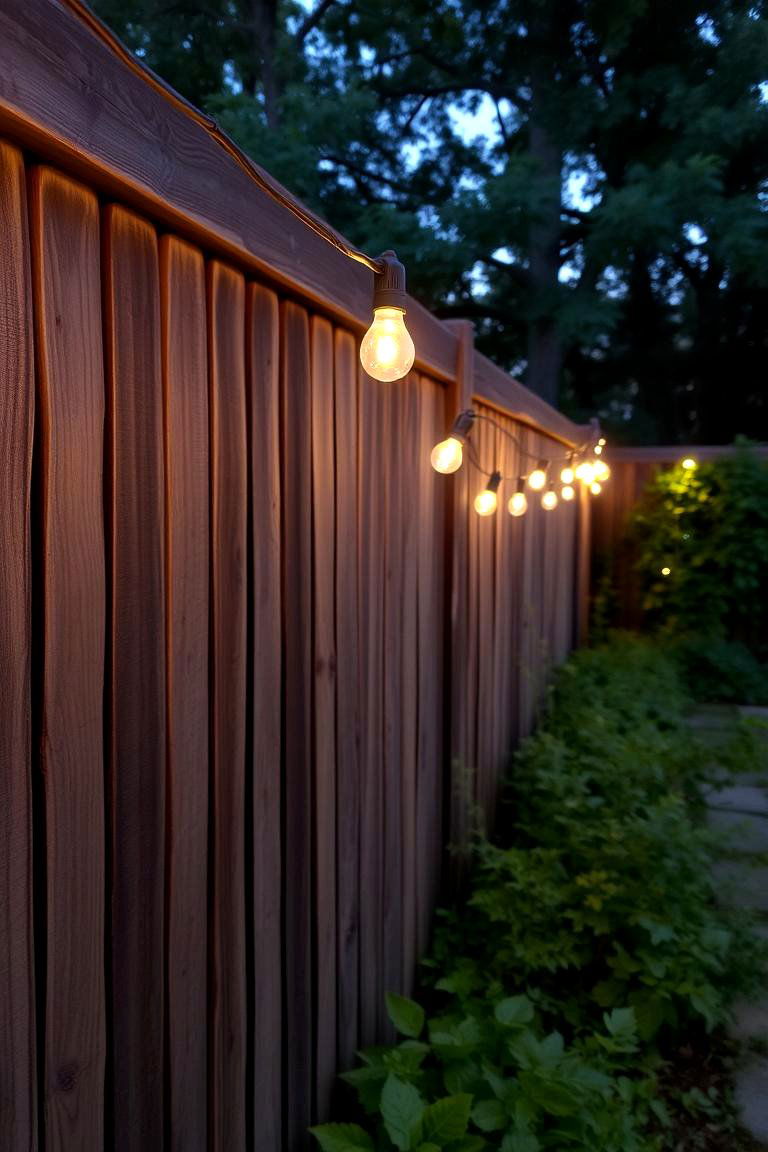String Lights Along the Fence - 24 Fence Lighting Ideas