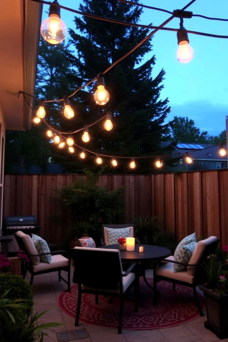 String Lights Ambiance - 24 Small Backyard Landscaping Ideas