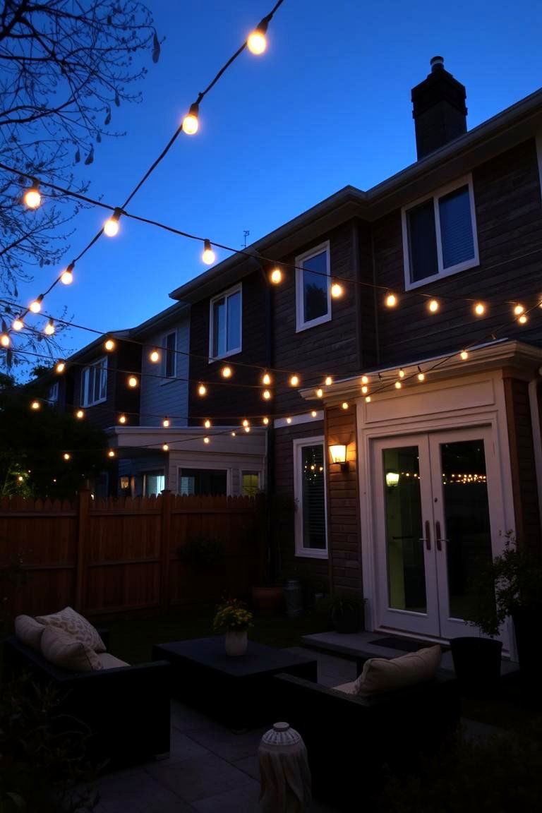 String Lights Ambiance - 24 Townhouse Backyard Ideas