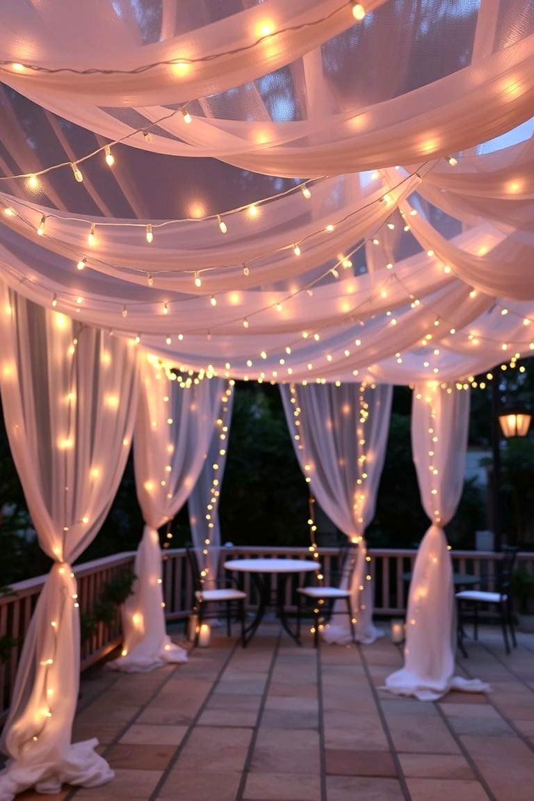 String Lights Combined with Fabric - 24 Patio String Light Ideas