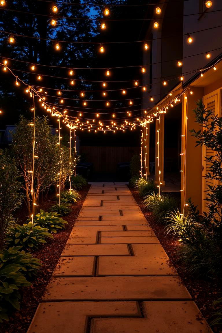 String Lights Creating a Pathway - 24 Patio String Light Ideas