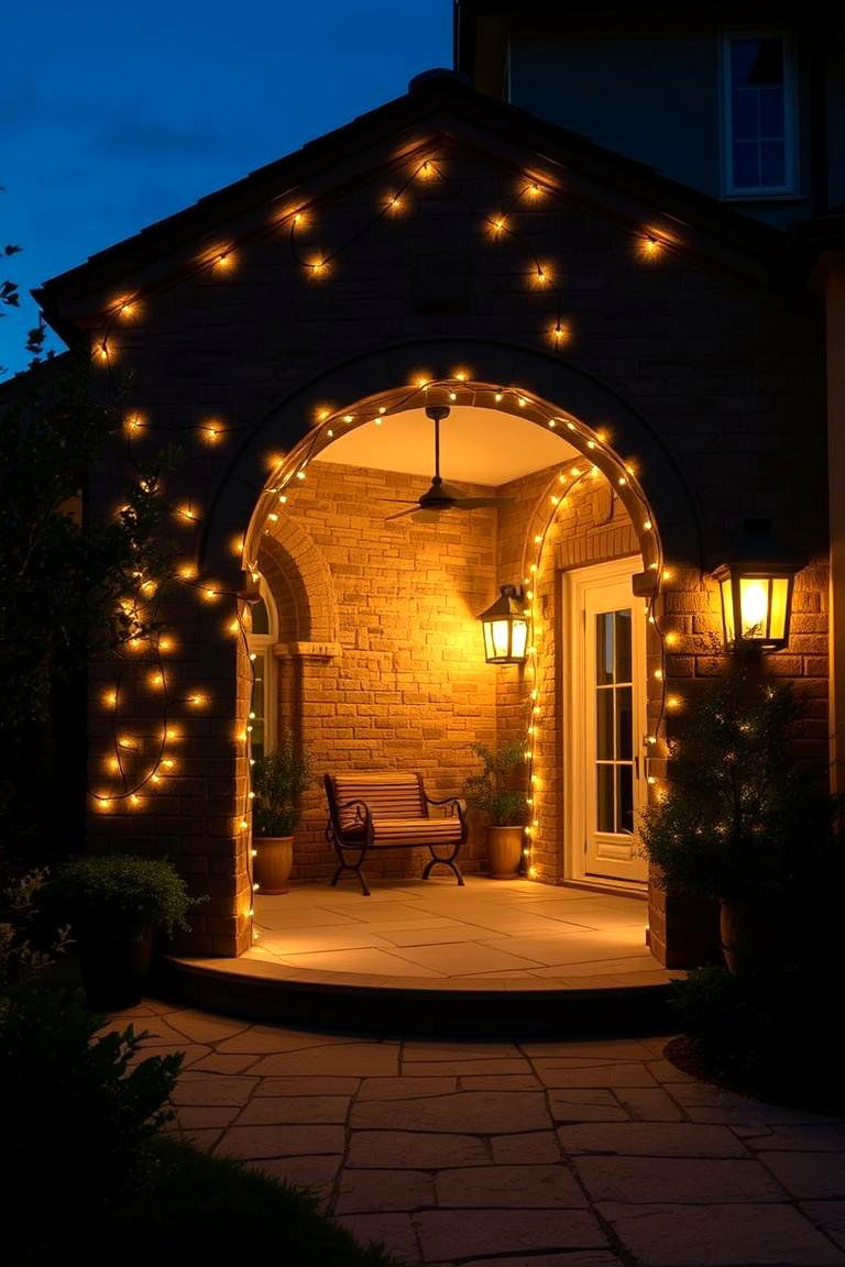 String Lights Highlighting Architectural Features - 24 Patio String Light Ideas