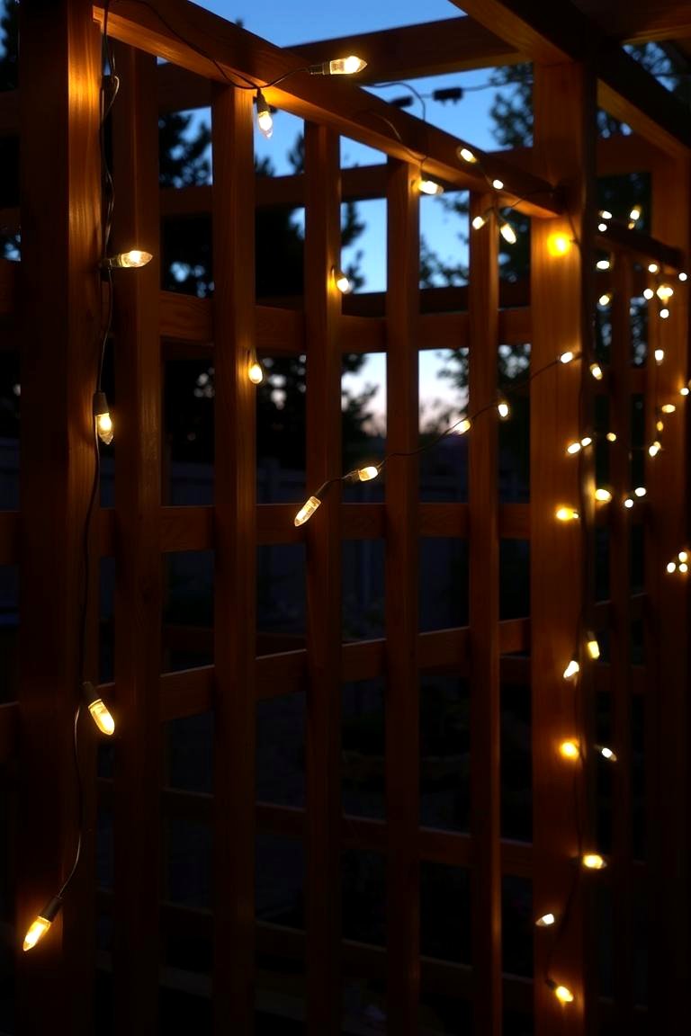 String Lights Wrapped Around the Fence - 24 Fence Lighting Ideas