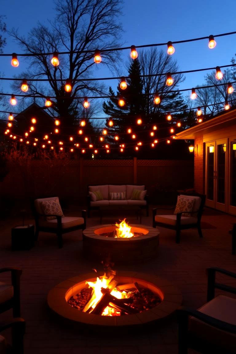 String Lights and Firepit - 24 Patio Ideas With Firepit