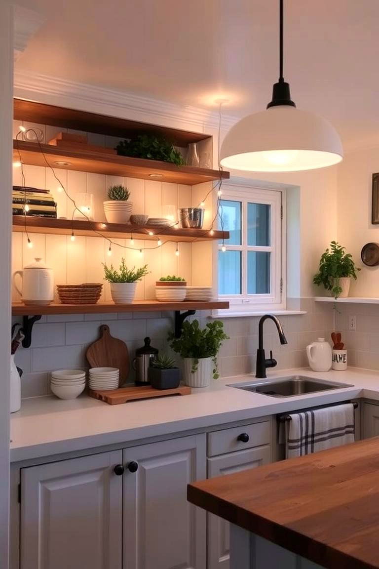 String Lights for a Fun Casual Vibe - 24 Small Kitchen Lighting Ideas