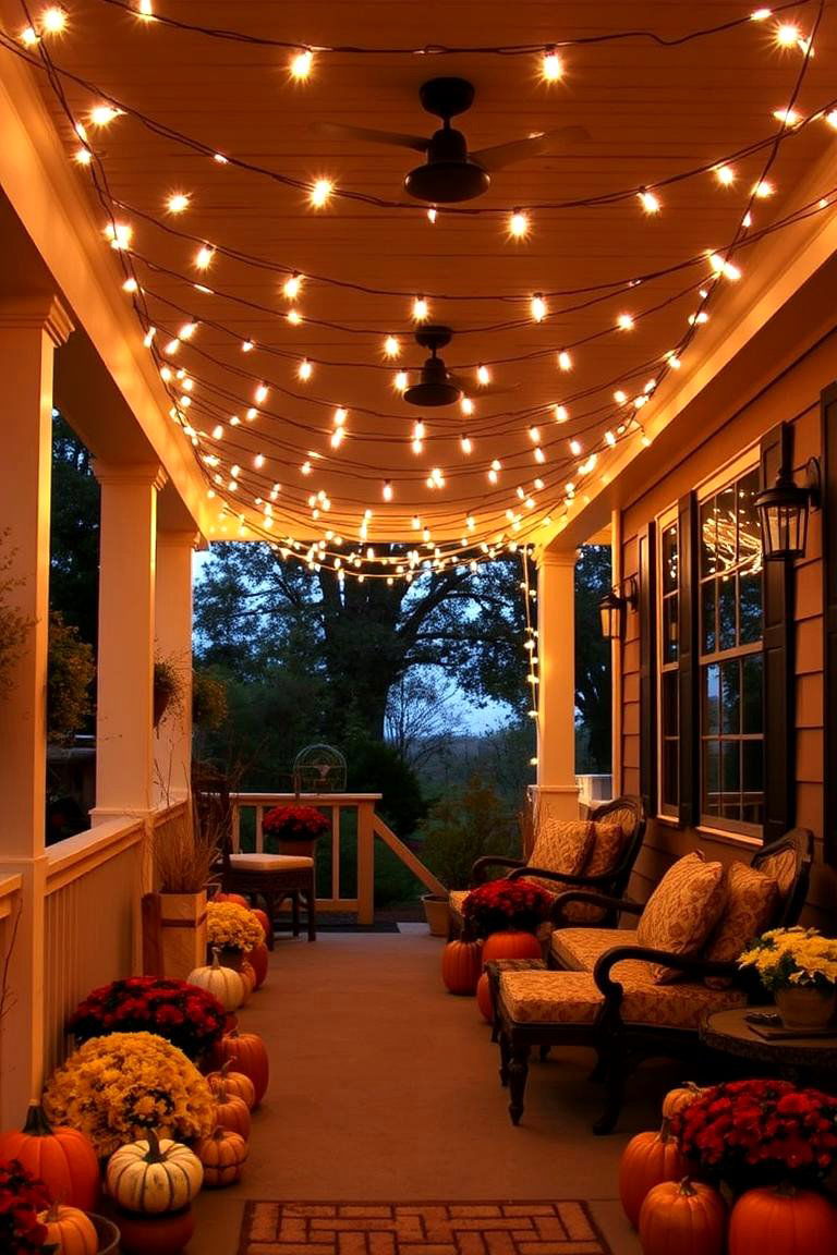 String Lights for an Extra Glow - 24 Fall Porch Decor Ideas