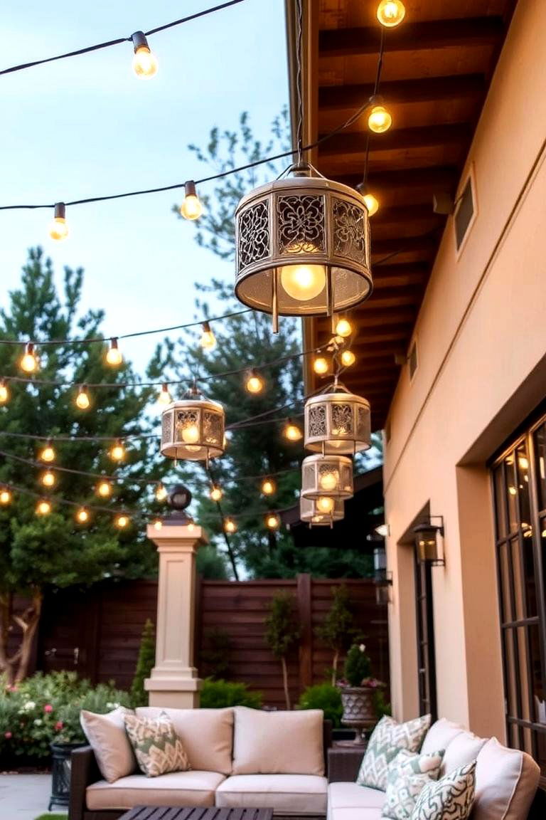 String Lights with Decorative Shades - 24 Patio String Light Ideas