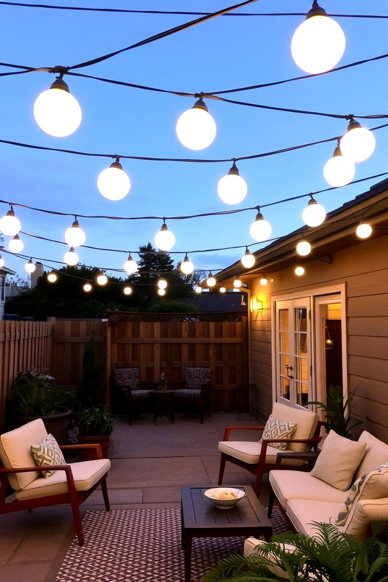 String Lights with Globe Bulbs - 24 Mid-century Modern Patio Ideas