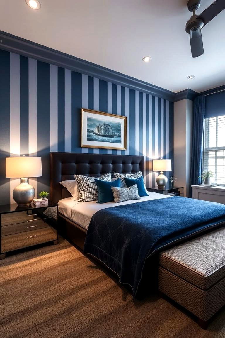Striped Blue Sophistication - 24 Girls Blue Bedroom Ideas