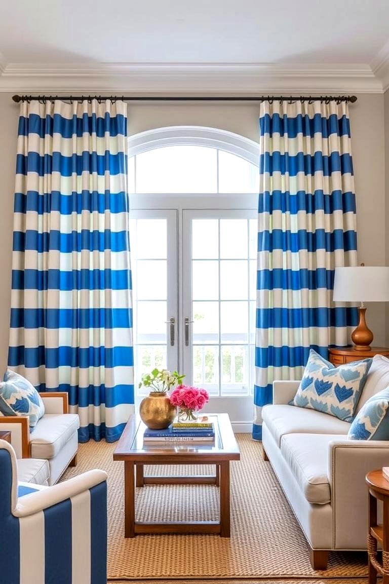 Striped Curtains for a Nautical or Coastal Look - 24 Living Room Curtain Ideas