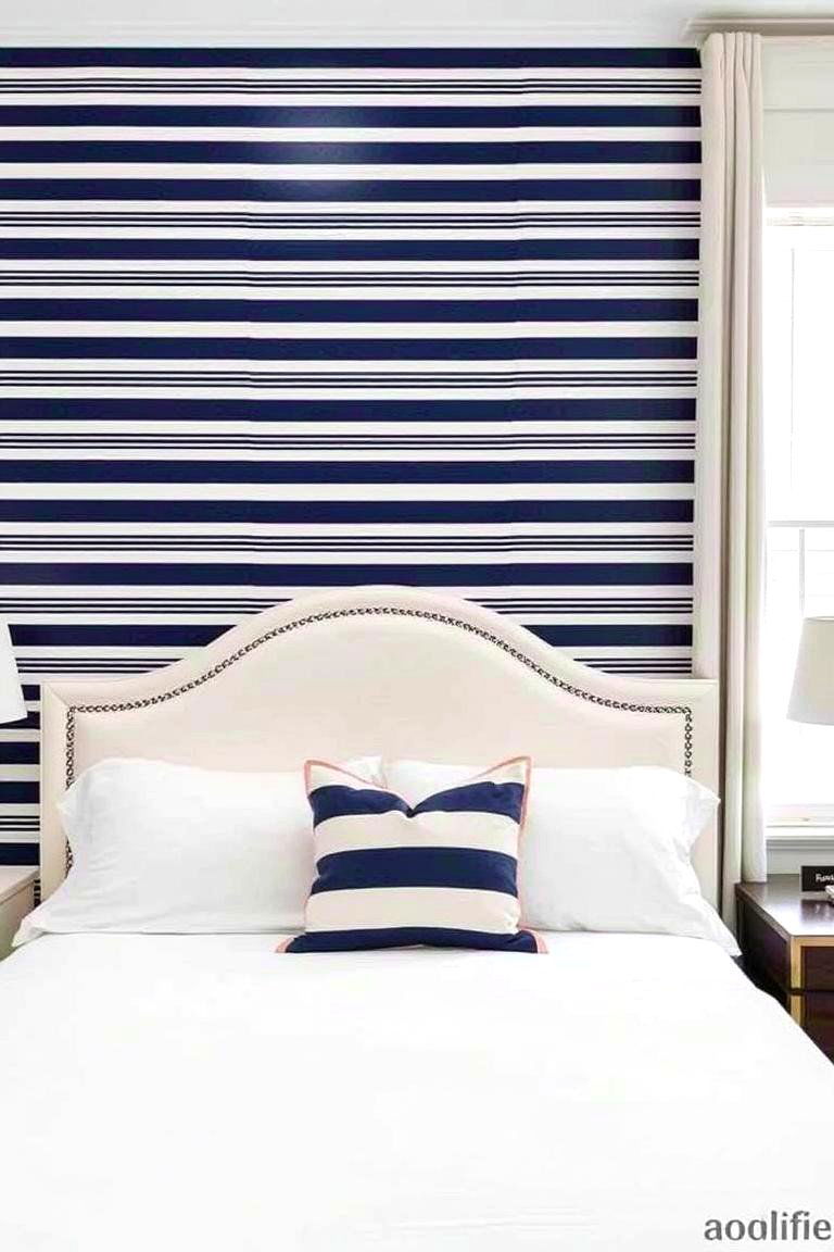Striped Wallpaper Accent Wall - 24 Paris-themed Bedroom Ideas