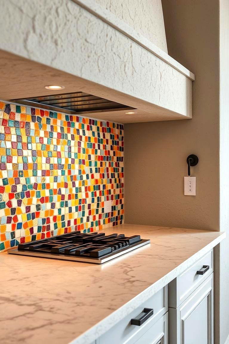 Stucco Kitchen with Custom Mosaic Tile Backsplash - 24 Stucco Outdoor Kitchen Ideas