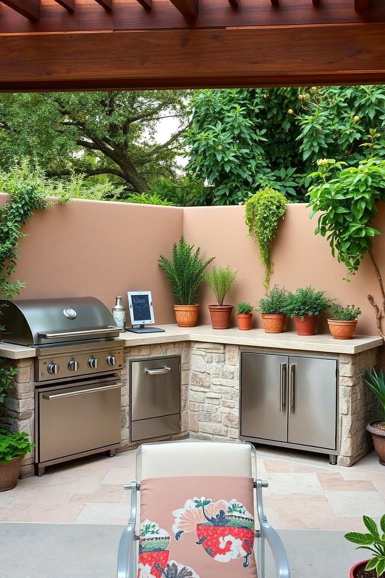 Stucco Kitchen with Integrated Herb Garden - 24 Stucco Outdoor Kitchen Ideas