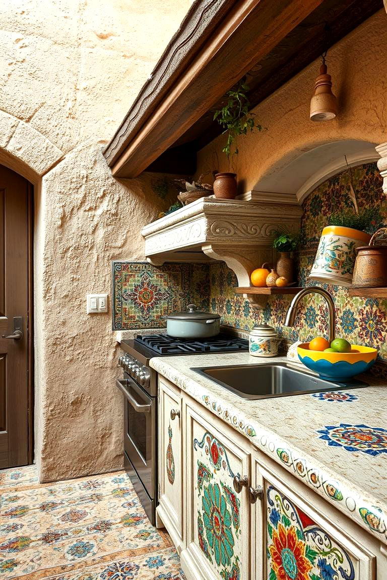 Stucco Kitchen with Mosaic Accents - 24 Stucco Outdoor Kitchen Ideas