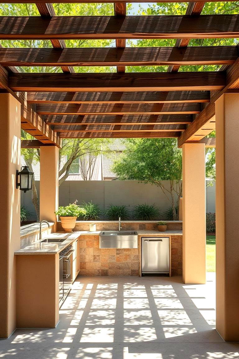 Stucco Kitchen with Pergola Integration - 24 Stucco Outdoor Kitchen Ideas