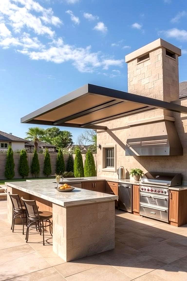 Stucco Outdoor Kitchen with Retractable Roof - 24 Stucco Outdoor Kitchen Ideas