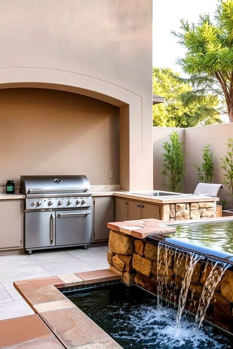 Stucco Outdoor Kitchen with Water Feature - 24 Stucco Outdoor Kitchen Ideas