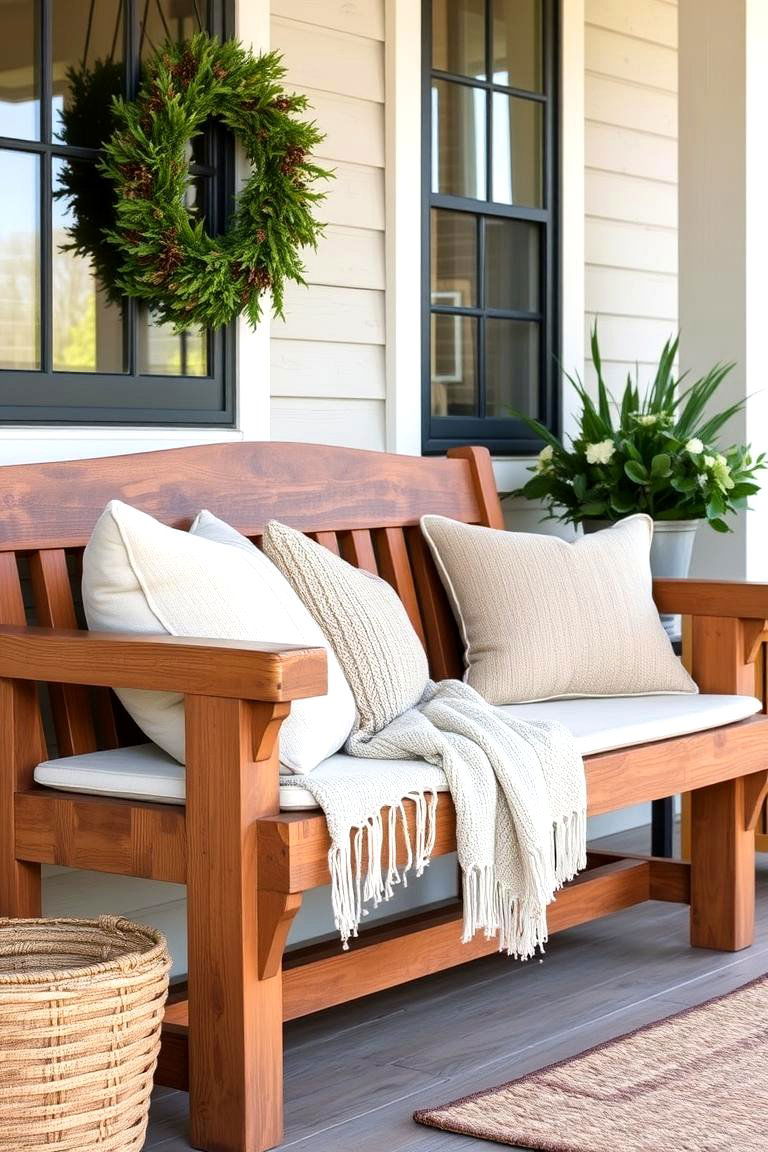 Sturdy Barn Wood Benches - 24 Rustic Front Porch Ideas