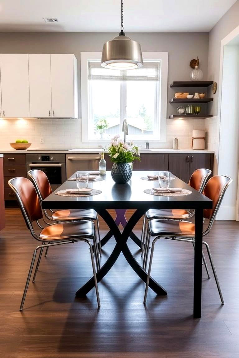 Stylish Black and Copper Dining Set in Kitchen - 24 black and copper kitchen ideas