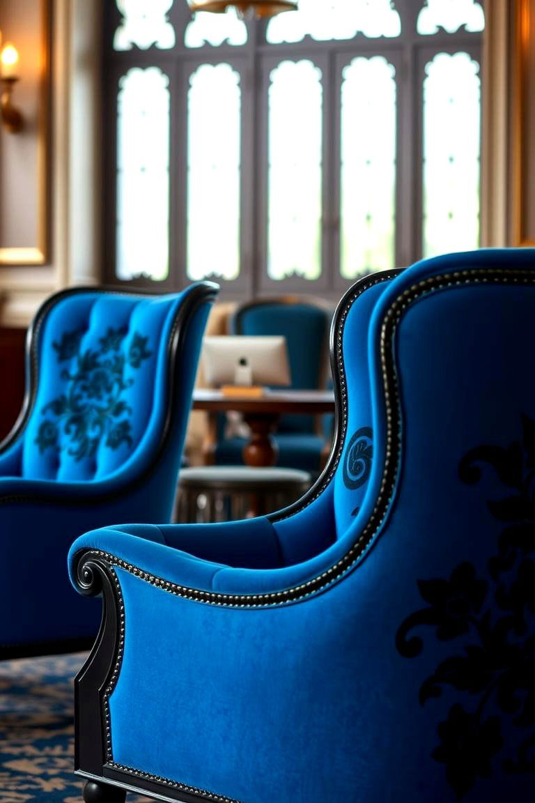 Stylish Blue Accent Chairs with Black Details - 24 Black and Blue Living Room Ideas