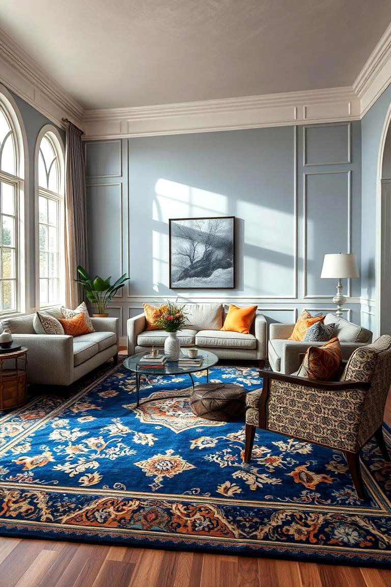 Stylish Blue and Gold Area Rugs - 24 Blue and Gold Living Room Ideas