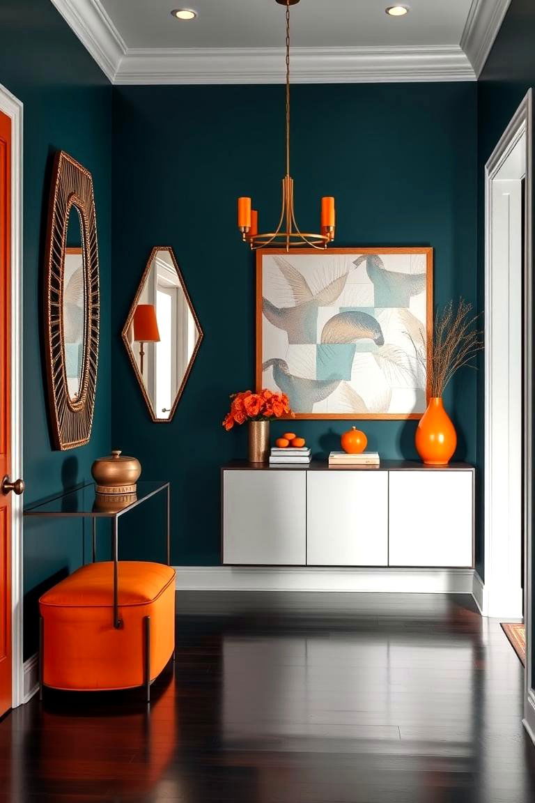 Stylish Entryway Statement - 24 Teal and Orange Color Scheme for Your Rooms